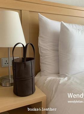 韩国代购小众bucks leather复古羊皮单肩斜挎手提包迷你水桶包