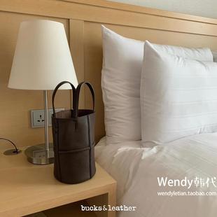 韩国代购 leather复古羊皮单肩斜挎手提包迷你水桶包 小众bucks