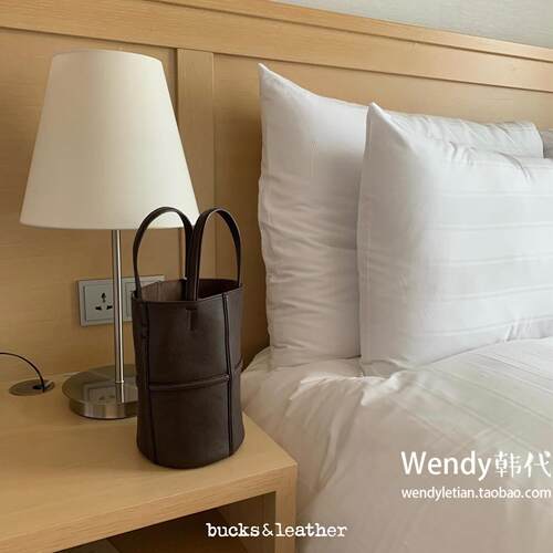 韩国代购小众bucks leather复古羊皮单肩斜挎手提包迷你水桶包