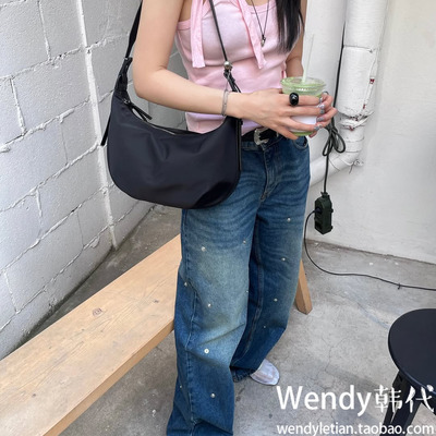 韩国代购小众 archivepke 新款大号尼龙单肩斜挎手提包moon月亮包