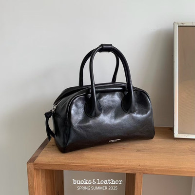 韩国代购小众bucks leather 新款羊皮单肩斜挎手提包保龄球包大号