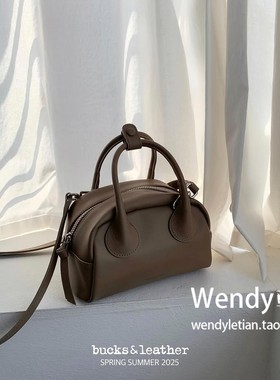 韩国代购小众bucks leather 新款牛皮单肩斜挎手提包保龄球包小号