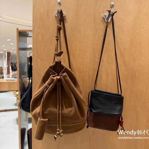 韩国代购小众archivepke 新款大容量抽绳麂皮牛皮双肩背包书包