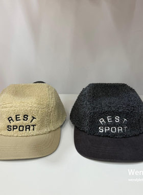 韩国代购rest and recreation 复古字母刺绣羊羔毛棒球帽 rr 帽子