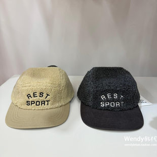 韩国代购rest and recreation 复古字母刺绣羊羔毛棒球帽 rr 帽子