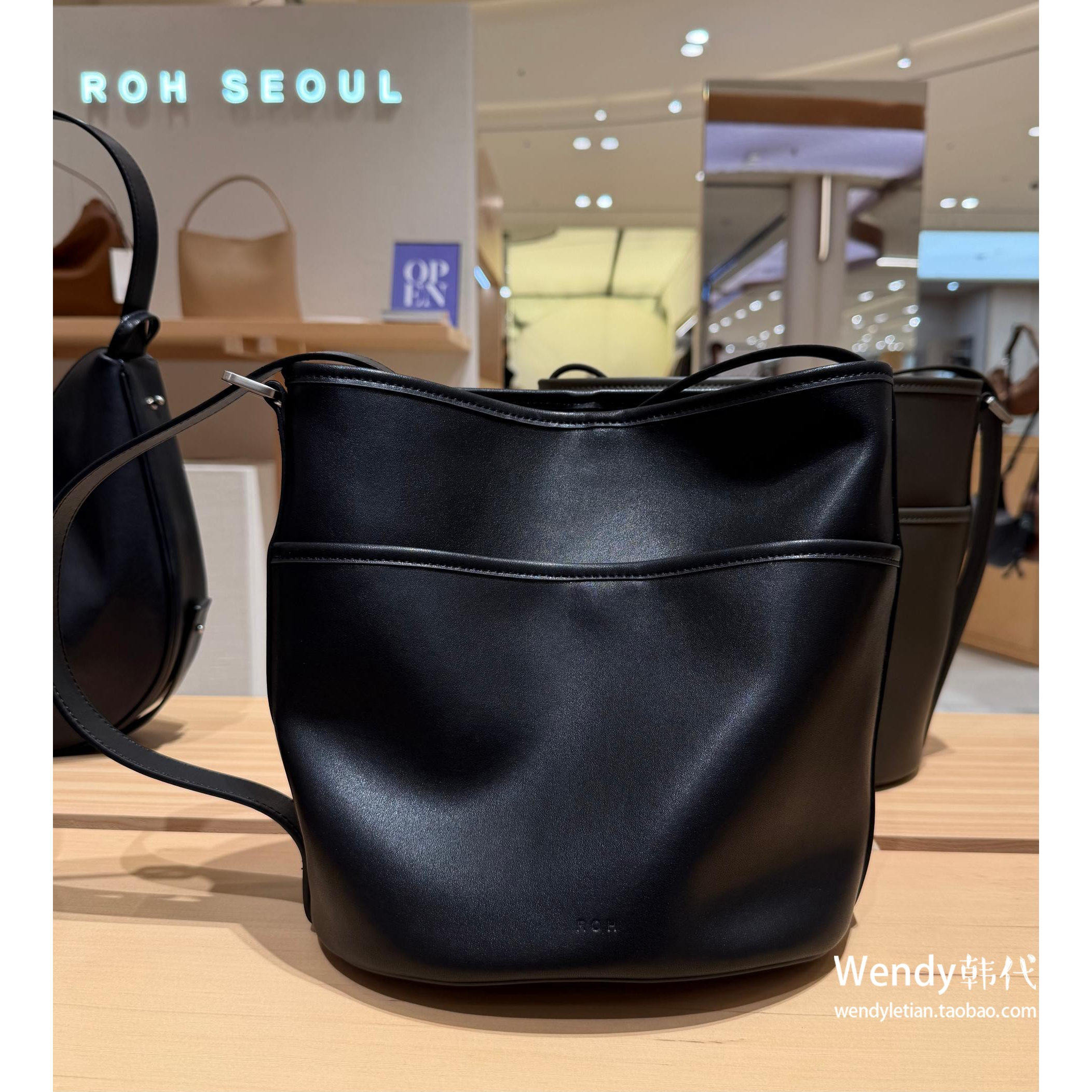 韩国代购小众 roh seoul  牛皮单肩水桶包verso