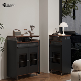 新型鞋柜储物柜一体二合一高档鞋柜中古包豪斯实木玄关柜小户型
