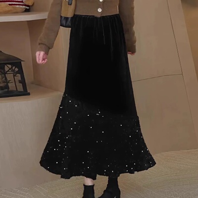 重磅植绒亮片鱼尾半裙