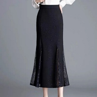 衣雅优选 款 8120 四季 气质烫金拼接蕾丝高腰鱼尾半身裙 3000