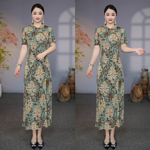 新款 3018 8088 气质显瘦斜门襟钉珠盘扣旗袍连衣裙 衣雅优选