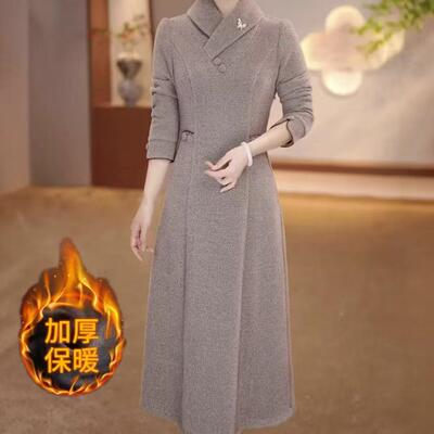 新款加厚金貂混纺保暖百搭连衣裙