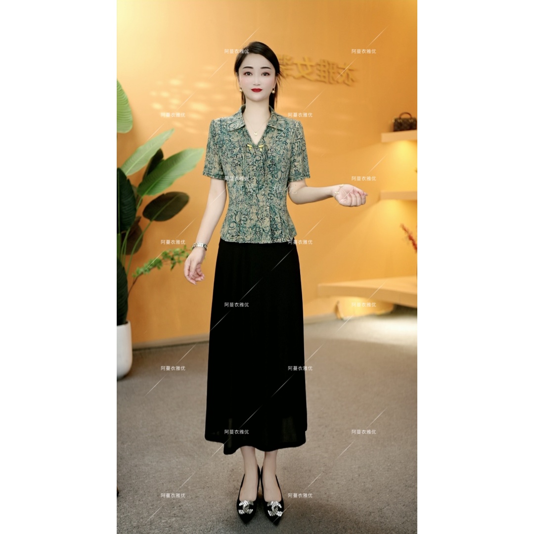 盘扣假两件大码连衣裙