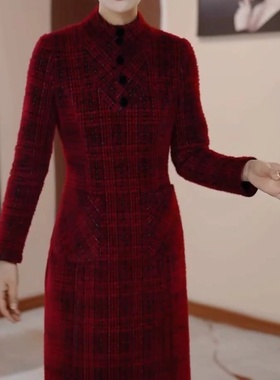 【衣雅优选】8101-2737#新款秋冬季加厚保暖显瘦气质格纹连衣裙