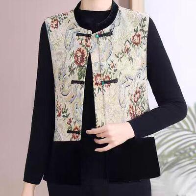 刺绣拼接丝绒盘扣马夹坎肩