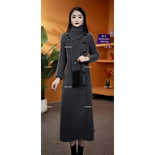 1174 8081 秋冬加厚保暖金貂混纺围巾拼假两件连衣裙 衣雅优选