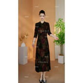 衣雅优选 8208 2450 新加厚螺纹棉烫金斜门襟新中式 旗袍连衣裙