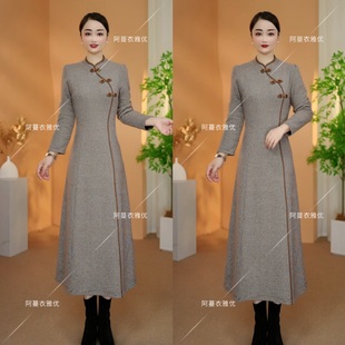 衣雅优选 加厚保暖雪花绒新中式 8082 新款 旗袍连衣裙 2496