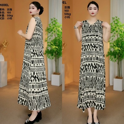 夏季无袖水墨风连衣裙