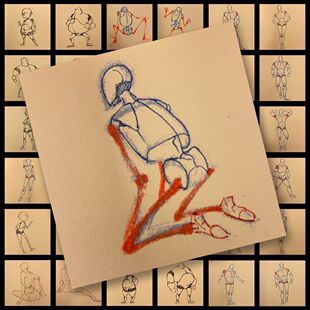 162张oc人体动态速写素材贴纸美术生柴体结构动作设计教程diy贴画