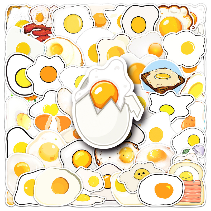 50张鸡蛋贴纸卡通食物美食涂鸦煎