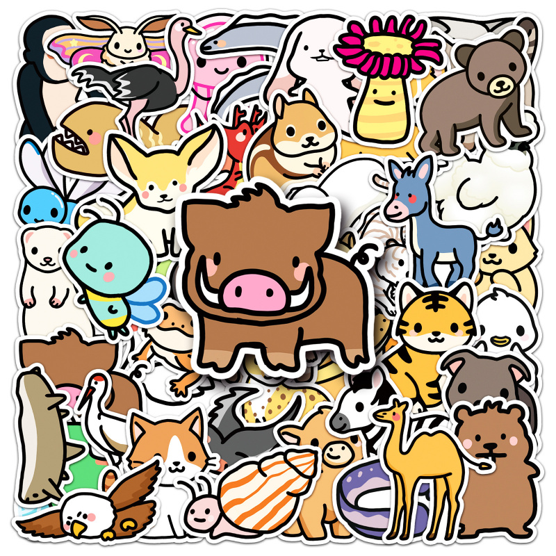 50张可爱卡通动物儿童贴纸diy笔