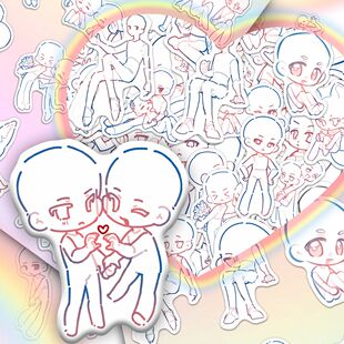 189张OC人体动态结构绘画参考贴纸美术生简单装饰手账贴画DIY