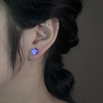 紫色爆闪锆石耳钉女款高级感纯银