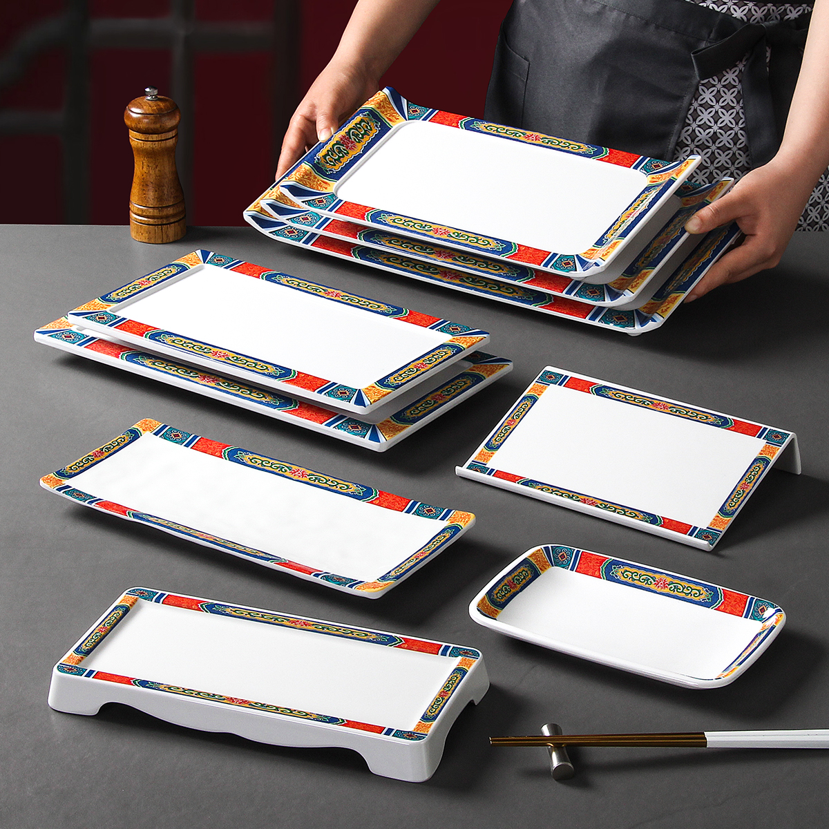 密胺餐具盘子商用餐厅饭店冷菜配菜餐盘高级感长方形摆菜盘