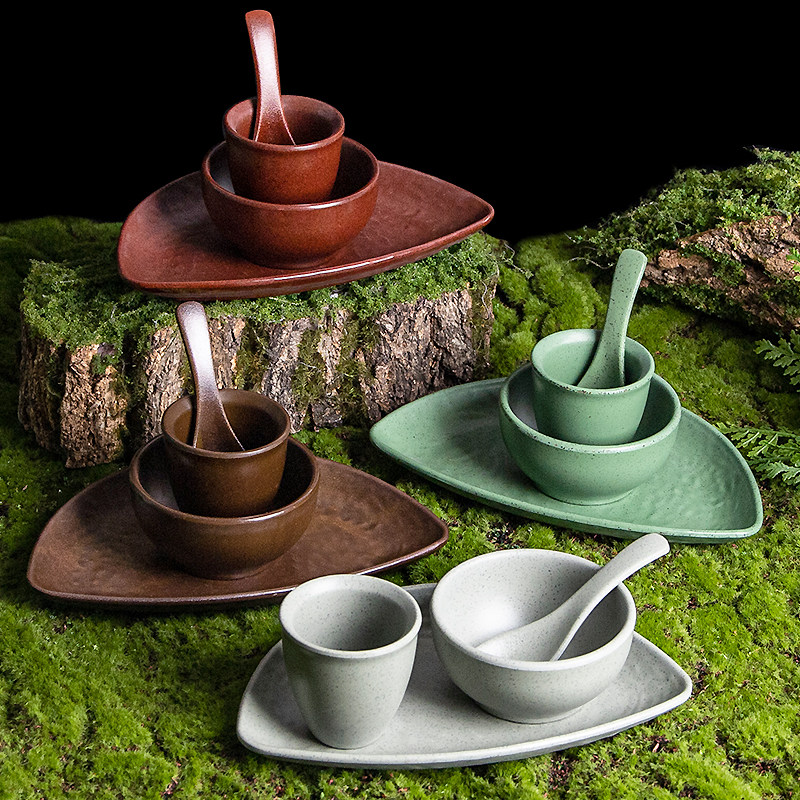 密胺山野风火锅店摆台四件套餐具碗盘杯勺套装商用餐厅饭店四件套