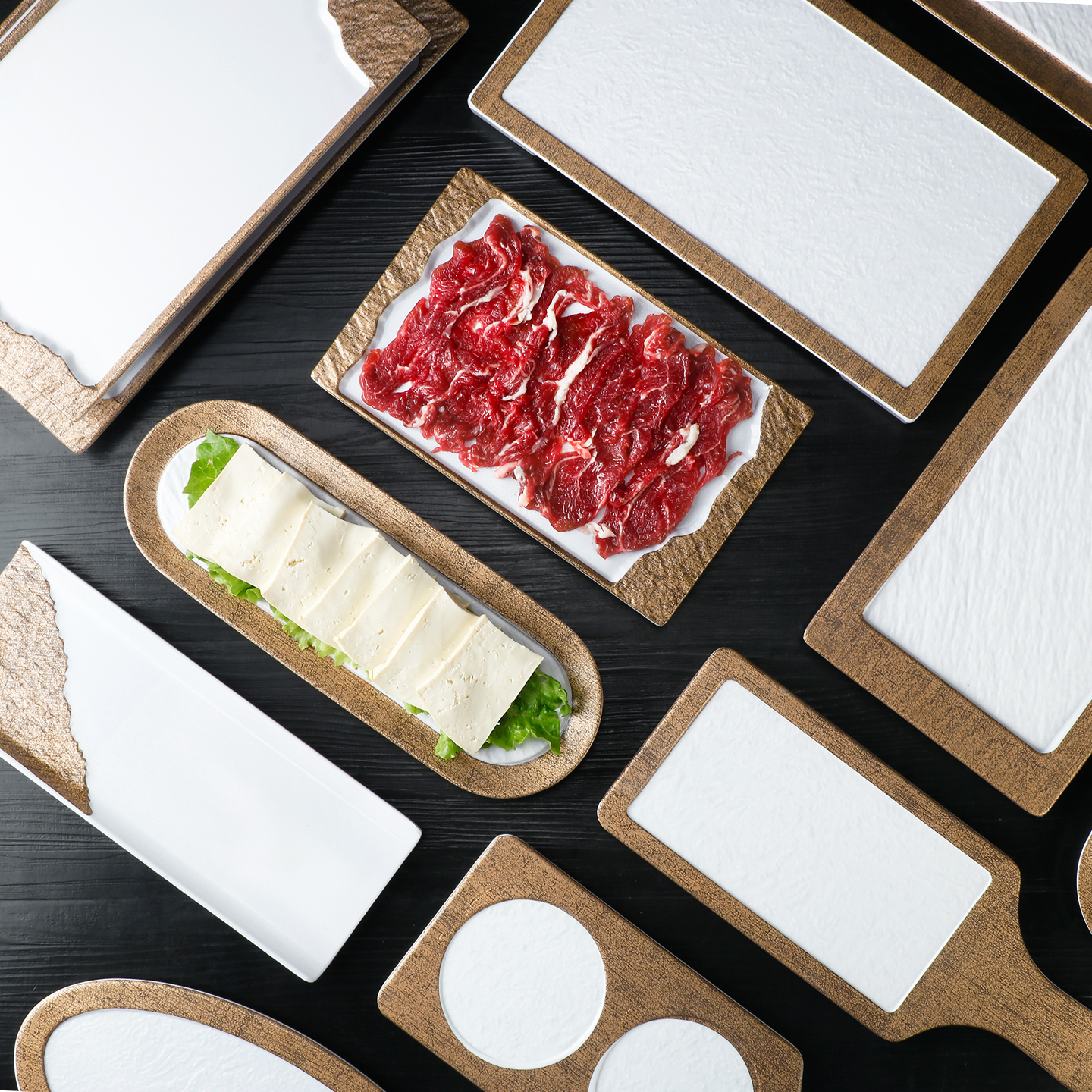 火锅店配菜盘烤肉盘商用手柄摆放盘涮品食材专用白金盘子密胺餐具