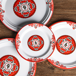 复古搪瓷圆盘369地摊火锅配菜盘市井风火锅餐具辣子鸡大盘密胺