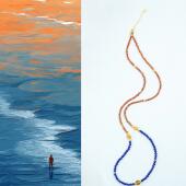 「卿橙」原创小众天然橙石榴石青金石四圈手链一款 两戴毛衣链