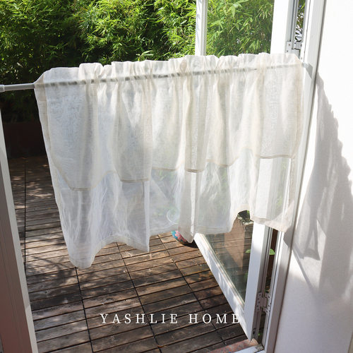 YASHLIE | 亚麻双层纱帘免打孔魔术贴眉头半帘短帘橱柜遮挡装饰用