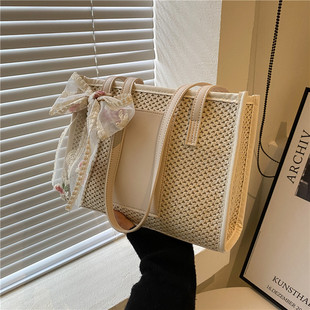 大容量包包女2025新款 手提草编包高级质感洋气百搭ins单肩托特包