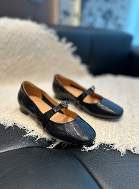 YUSI山茶花单鞋女春夏方头法式复古气质配裙子玛丽珍白黑色蝴蝶结