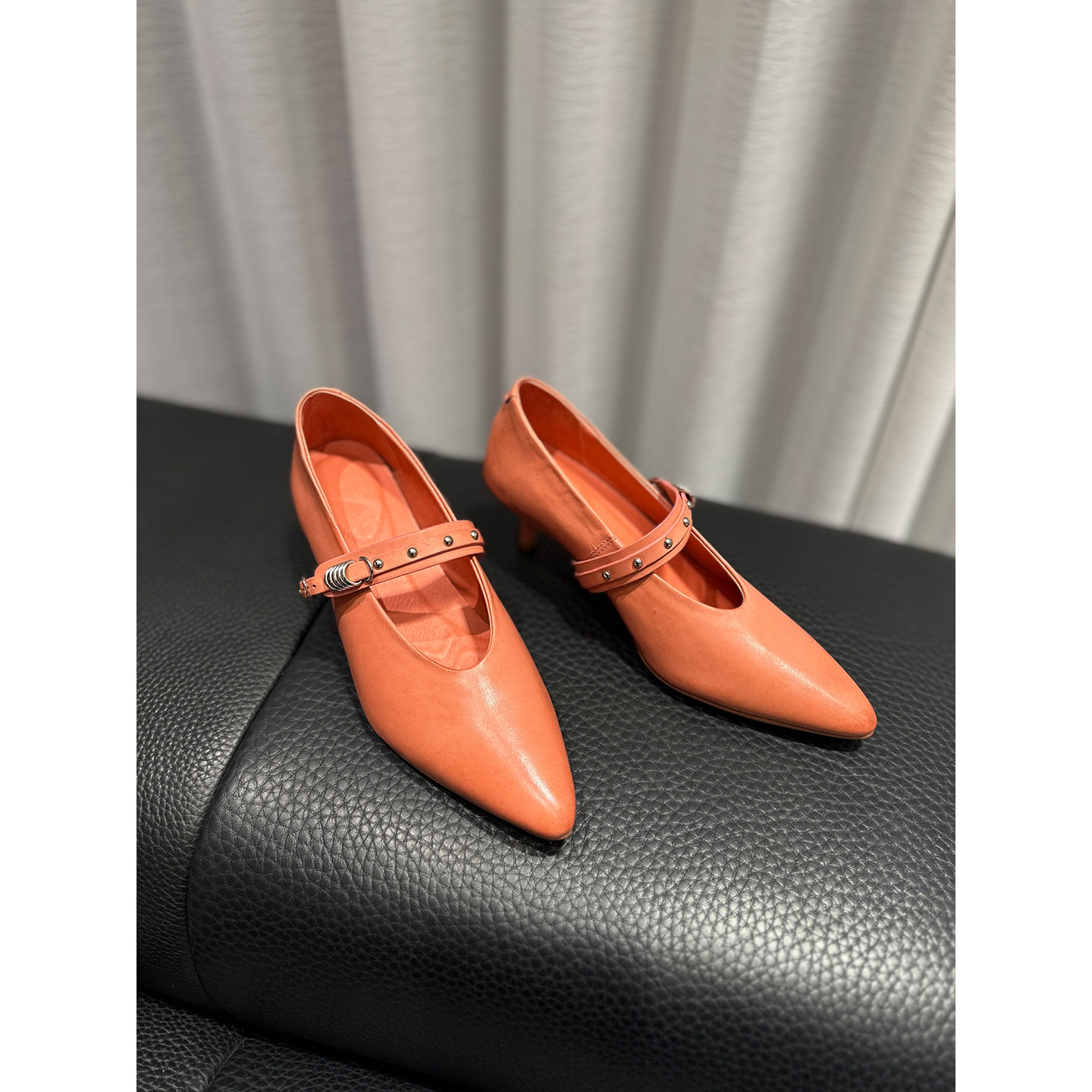 YUSI真皮粉色尖头浅口玛丽珍鞋女春夏一字扣带单鞋气质细跟高跟鞋,女鞋,浅口单鞋,淘宝优惠券,粉丝福利购,淘宝优惠卷