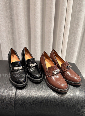 YUSI~ 小个子穿搭英伦风小皮鞋女2026春真皮单鞋高跟鞋粗跟乐福鞋