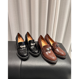 YUSI~ 小个子穿搭英伦风小皮鞋女2026春真皮单鞋高跟鞋粗跟乐福鞋