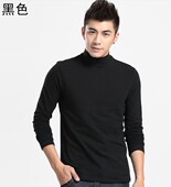 个性 纯棉纯色打底上衣帅气百搭修身 半高领长袖 韩版 T恤男装 体恤秋