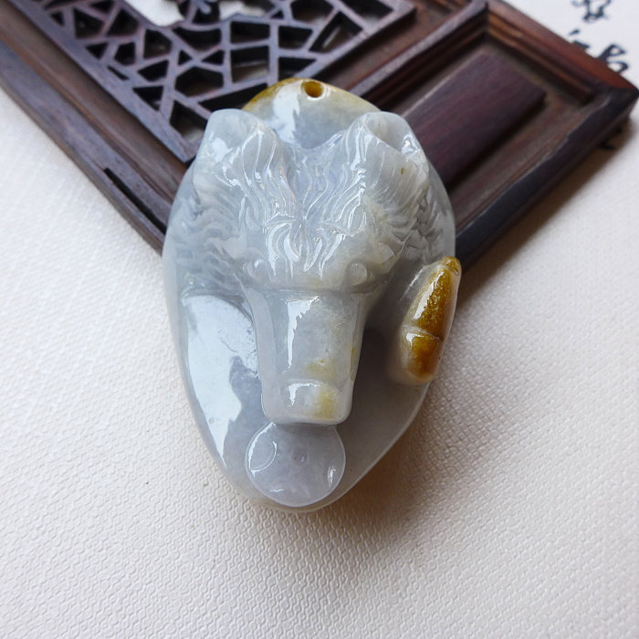 玉器之乡四会缅甸天然翡翠玉A货老坑精雕如意郎君翡翠吊坠  F02