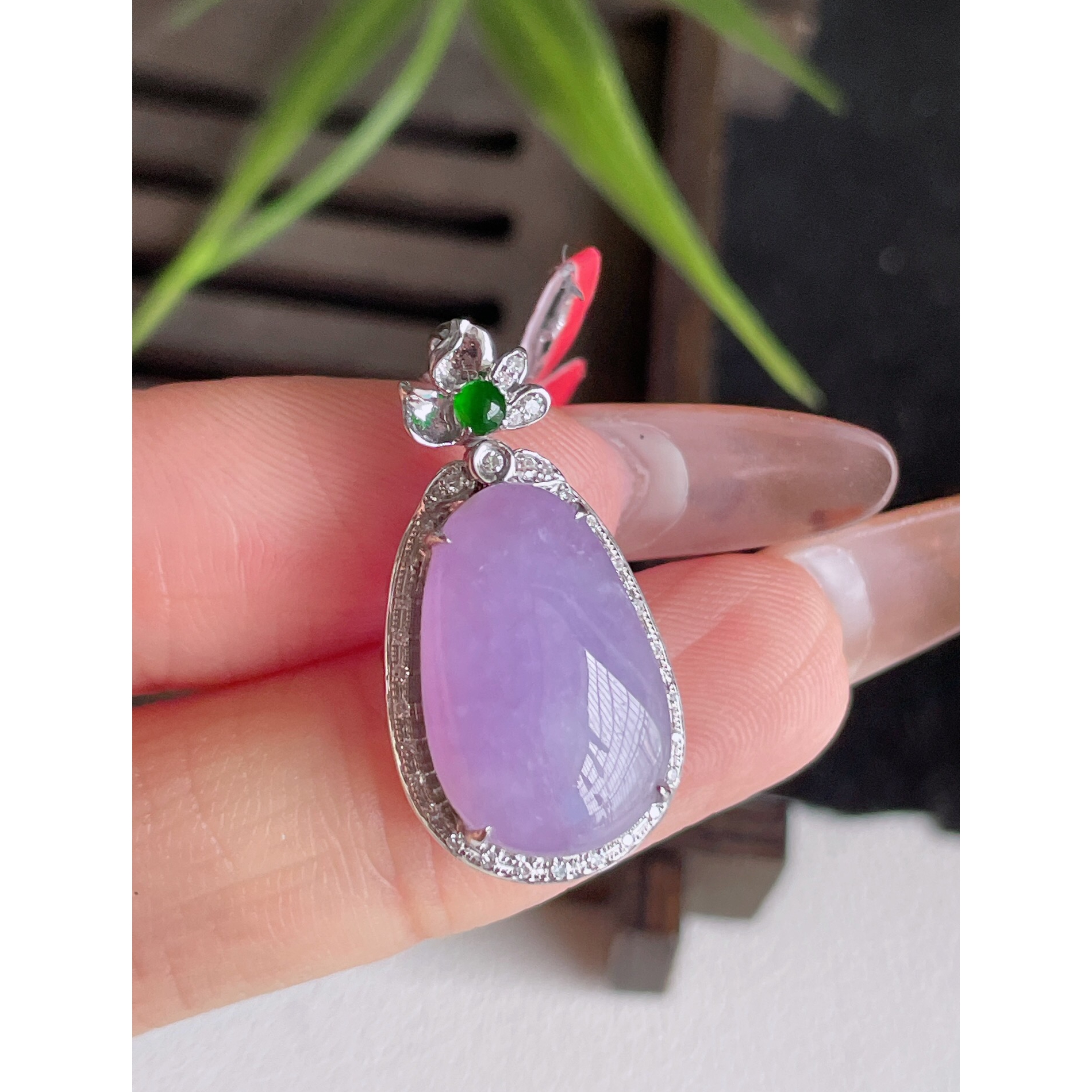 天然缅甸老坑翡翠a货18k金冰种紫罗兰福瓜翡翠吊坠玉挂件