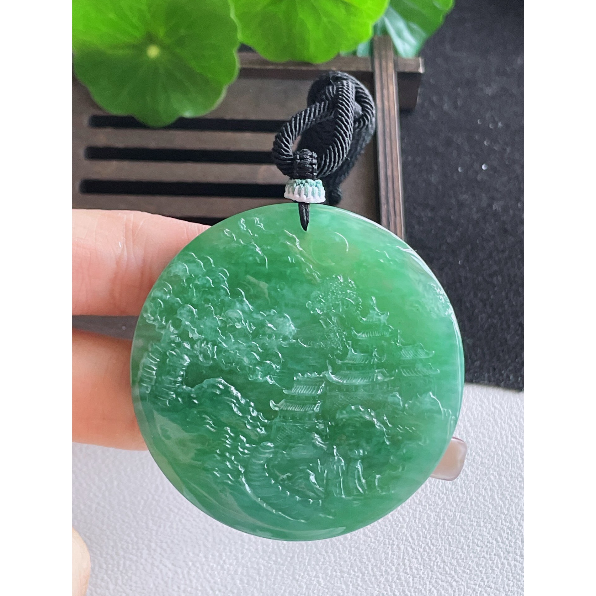 缅甸天然A货山水牌翡翠玉石挂件