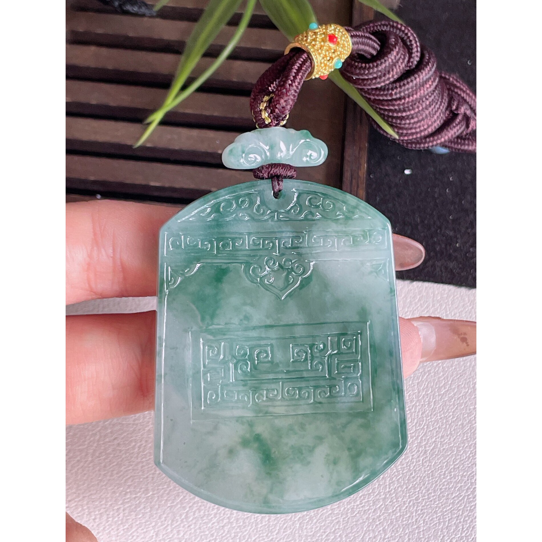 缅甸天然仿古无事牌翡翠玉石挂件