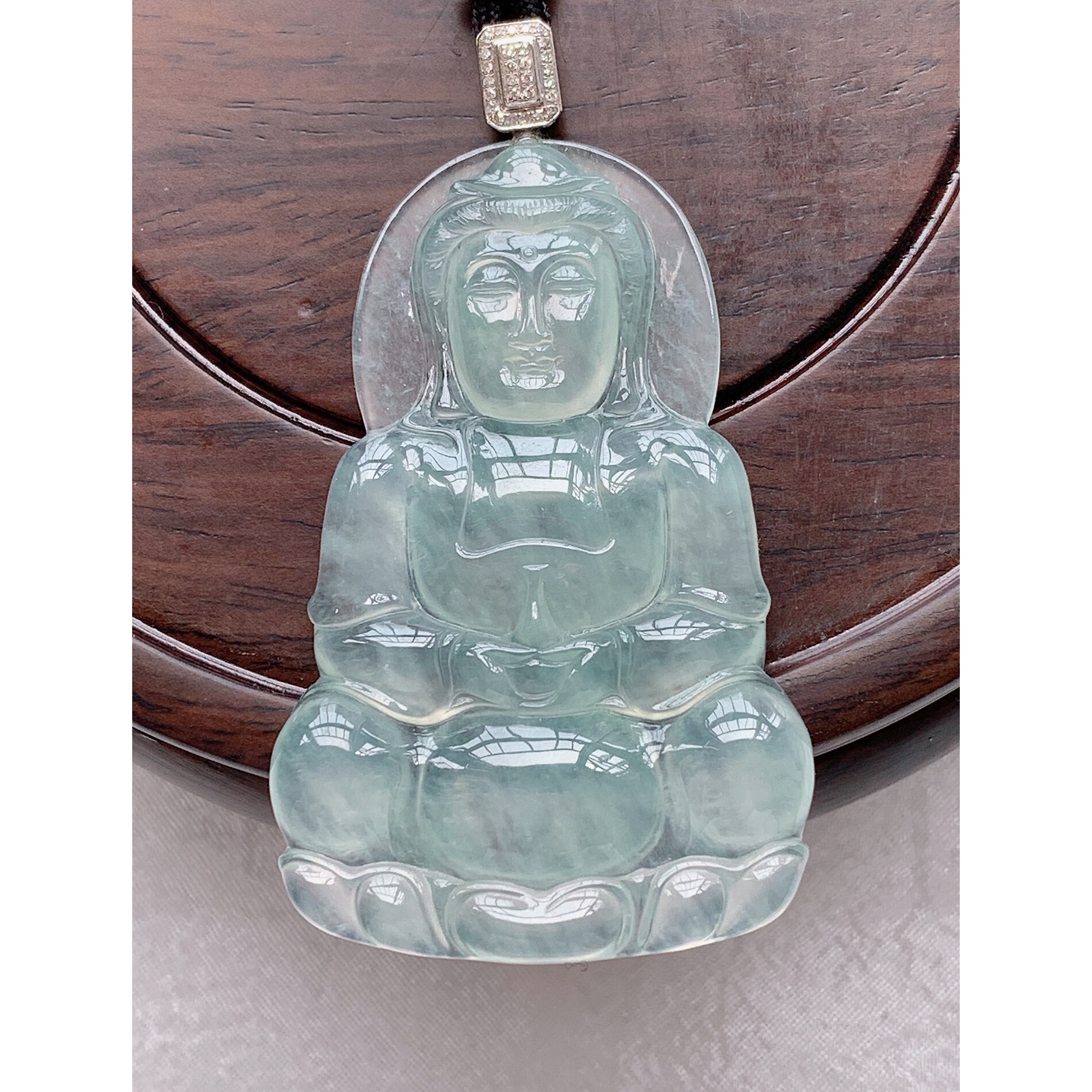 天然缅甸老坑翡翠a货18k金冰种白冰观音菩萨翡翠吊坠玉挂件