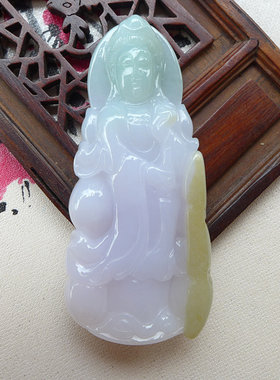 源头a货老坑精雕站观音翡翠玉