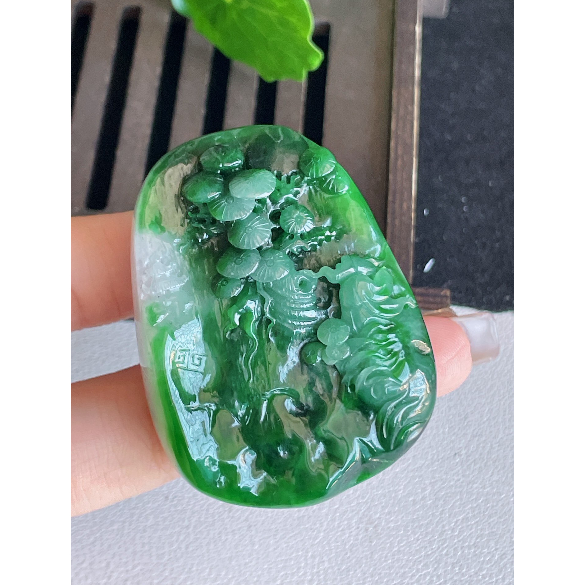 缅甸天然A货山水牌翡翠玉石挂件