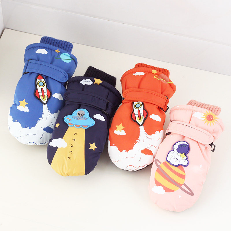 儿童手套冬季3-6岁女宝卡通包指厚加绒男孩玩雪防水保暖滑雪手套