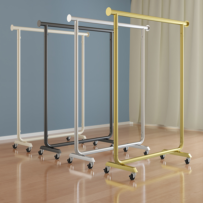 衣服架子简易卧室收纳架单杆带轮