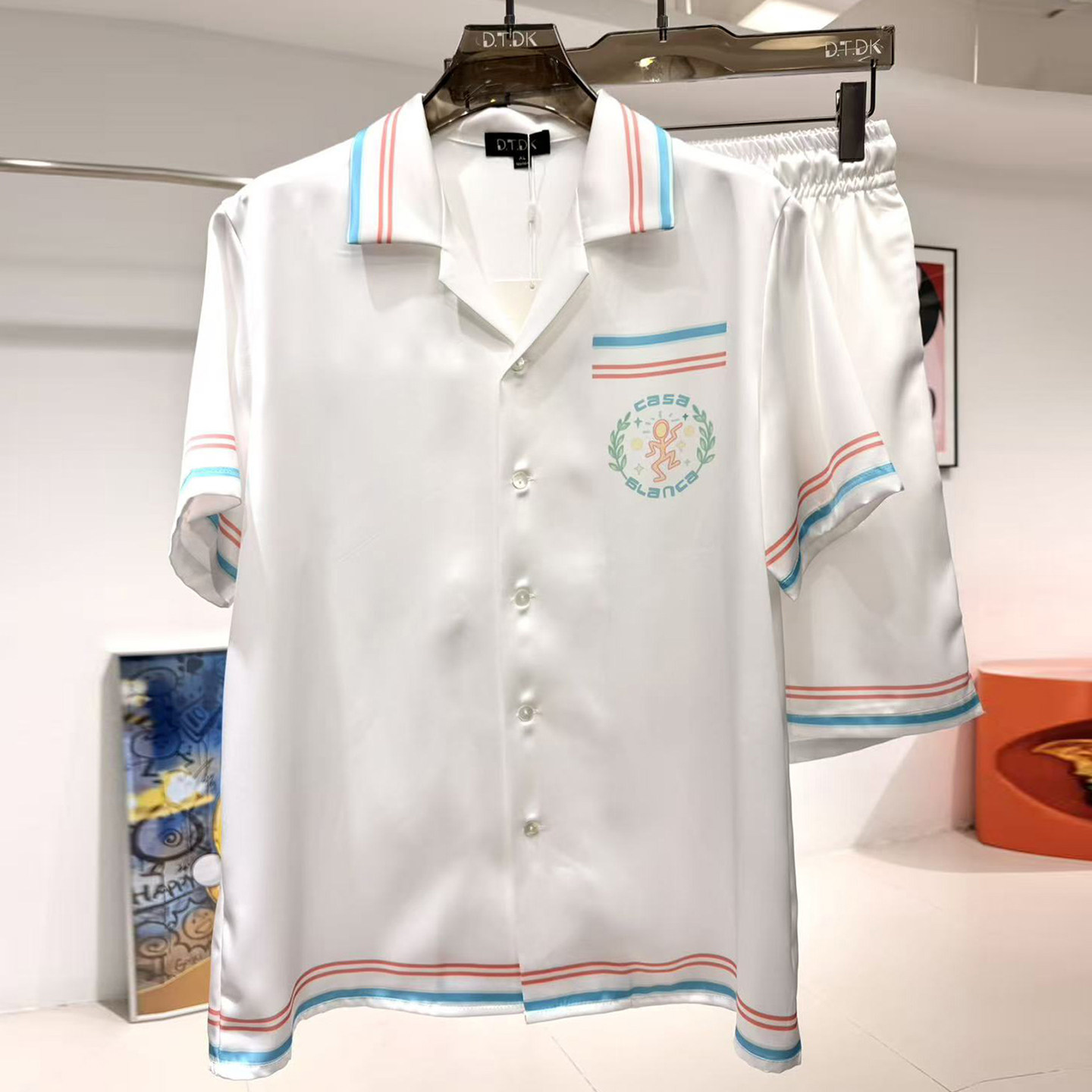 玫瑰贡缎睡衣男士新款夏季情侣高端假日风印花短袖家居服冰丝套装