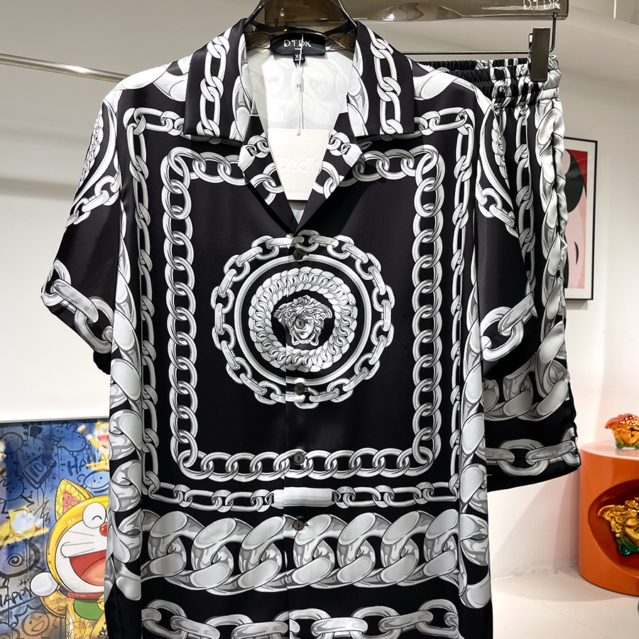 玫瑰贡缎睡衣男2025年新夏季情侣高端印花短袖家居服轻奢冰丝套装